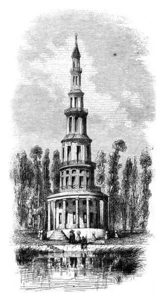 O pagode de Chanteloup, gravura vintage . — Fotografia de Stock