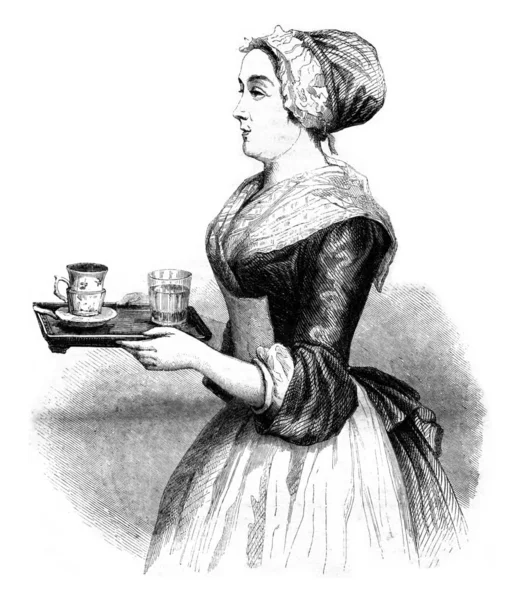 The Chocolatiere by Liotard, vintage engraving. — Stock Photo, Image