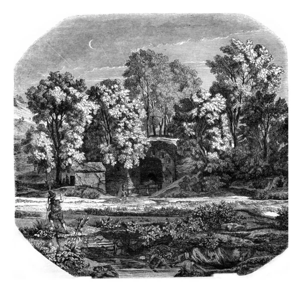 Вид на Fountain Egerie, в сельской местности Рима, винтаж — стоковое фото