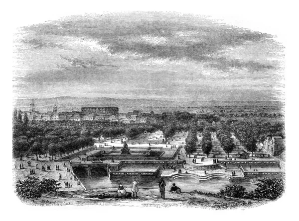 Vista de la ciudad de Nimes, tomada desde el Jardín de las Termas de —  Fotos de Stock