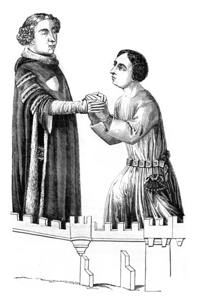 Бурбон Людовика II, получающий дань уважения одному из его вассалов, винтаж — стоковое фото