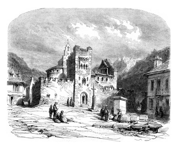 Church of the Knights Templar was Luz, vintage engraving.