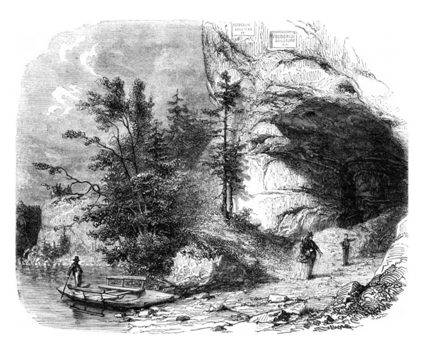 Den Toviere eller Grotte du Doubs, vintage gravyr. — Stockfoto
