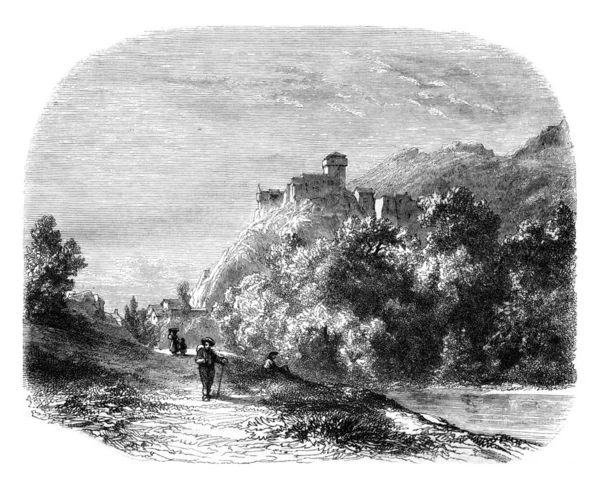 Замок Лурдес, Landscaped поблизу Лурдес, vintage гравіювання. — стокове фото