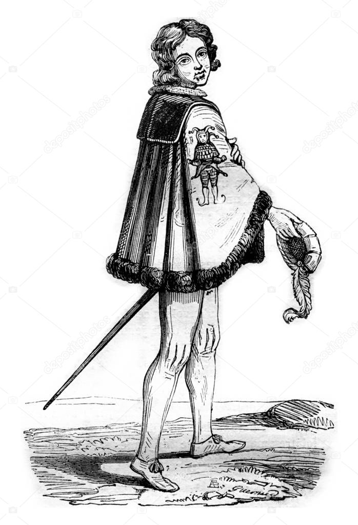 Knight of the Order of Fools, has Cleves, vintage engraving.