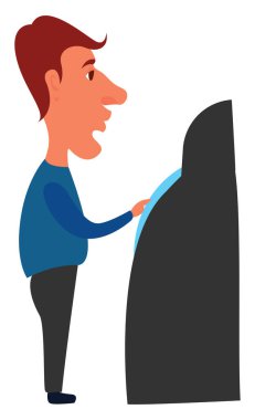 ATM 'deki adam, illüstrasyon, beyaz arkaplan üzerindeki vektör.