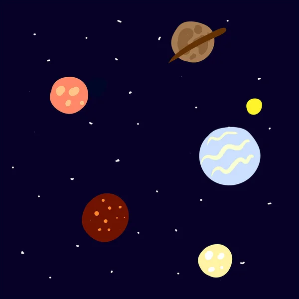 Planetas en galaxia, ilustración, vector sobre fondo blanco . — Vector de stock