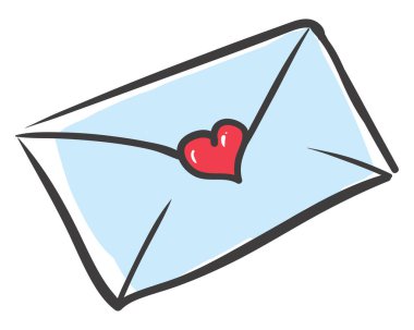 Beyaz arkaplanda kalp, illüstrasyon, vektör içeren zarf.