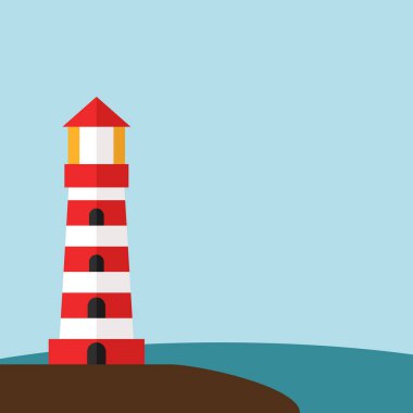 Su üzerindeki deniz feneri, illüstrasyon, beyaz arkaplan üzerindeki vektör.