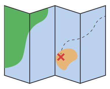 Gizli hazineli harita, çizim, beyaz arka Grou 'nun vektörü