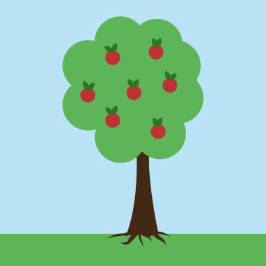 Elma ağacı, illüstrasyon, beyaz arkaplan üzerindeki vektör.