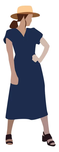 Vrouw in het blauw, illustratie, vector op witte achtergrond. — Stockvector