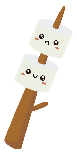 Marshmallow on stick, illustration, vector on white background. — Stock Vector