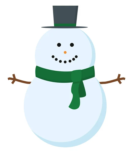 Snowman with scarf, illustration, vector on white background. — Stock Vector