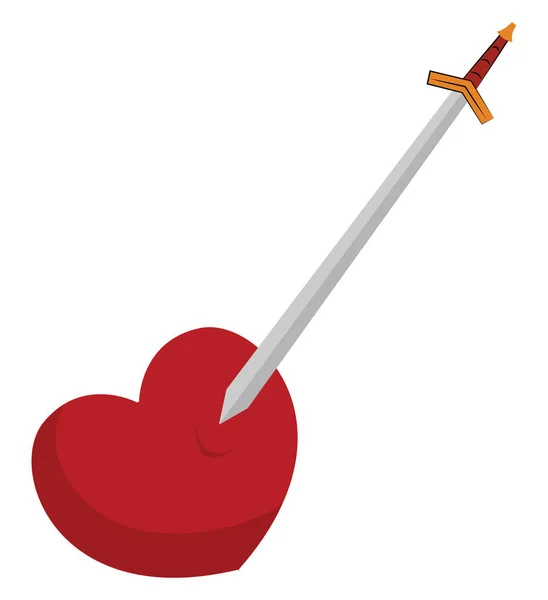 Heart and sword, illustration, vector on white background. — Stock Vector