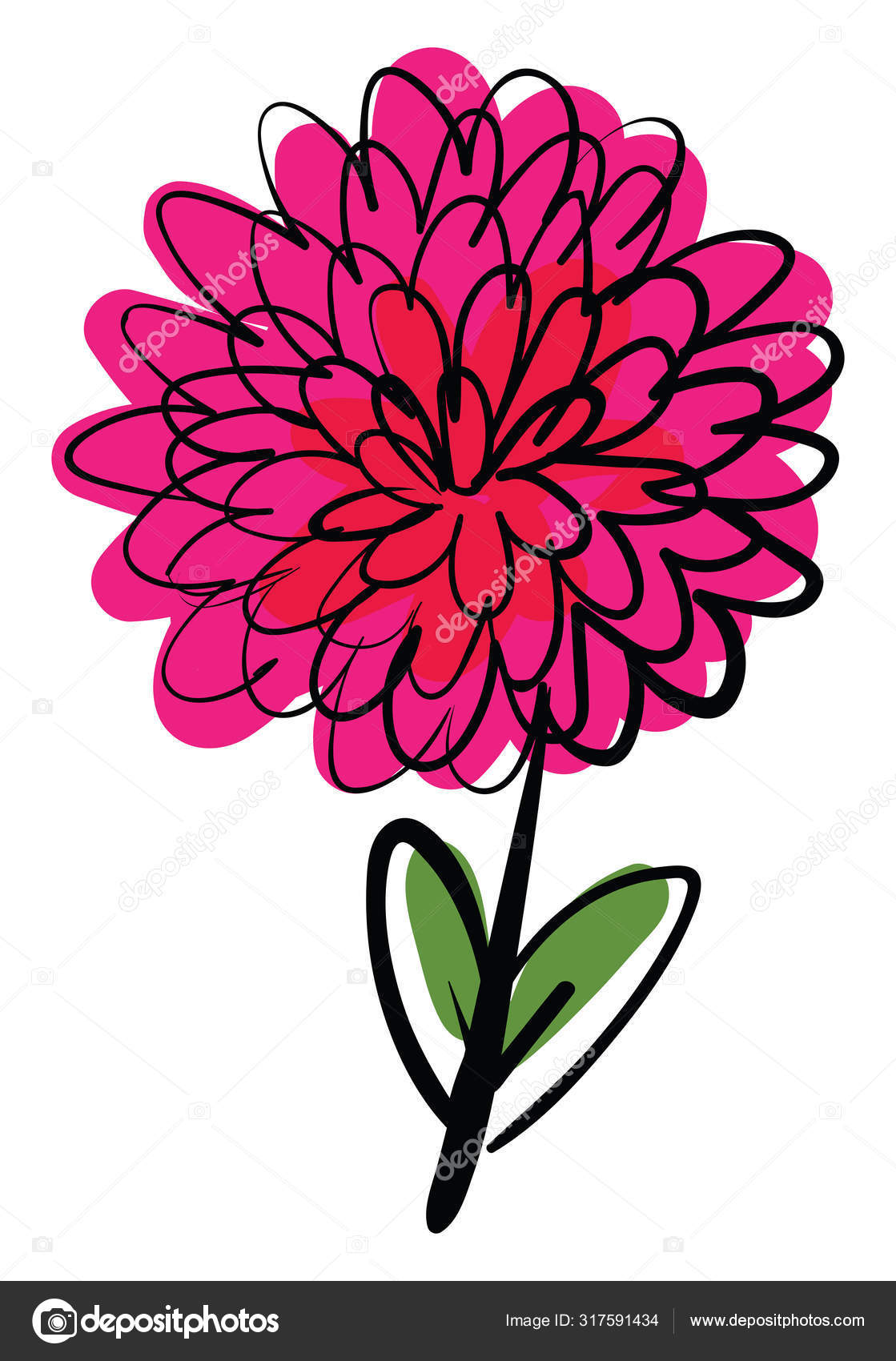 Dahlia flower, illustration, vector on white background. Stock Vector