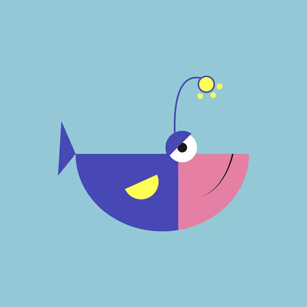 Vis met lamp, illustratie, vector op witte achtergrond. — Stockvector