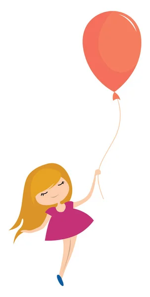 Girl with balloon, illustration, vector on white background. — Stock Vector