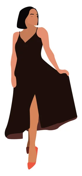 Flicka med brun klänning, illustration, vektor på vit bakgrund. — Stock vektor