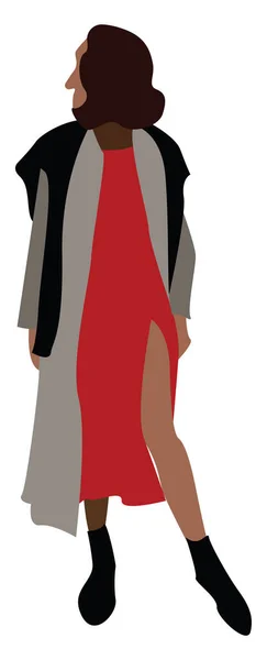 Dívka s červenými šaty, ilustrace, vektor na bílém pozadí. — Stockový vektor