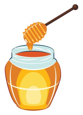 Kavanozda bal, illüstrasyon, beyaz arkaplanda vektör.