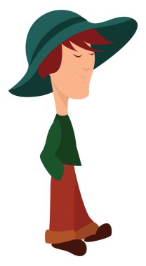 Yeşil şapkalı çocuk, illüstrasyon, beyaz arka planda vektör.