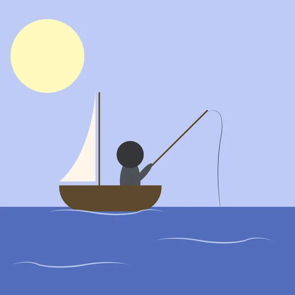 Barco no mar, ilustração, vetor no fundo branco . — Vetor de Stock