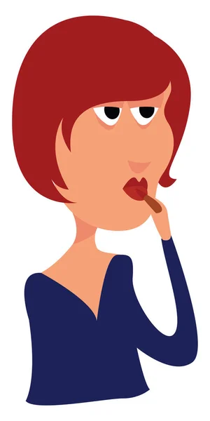 Mujer con lápiz labial, ilustración, vector sobre fondo blanco . — Vector de stock