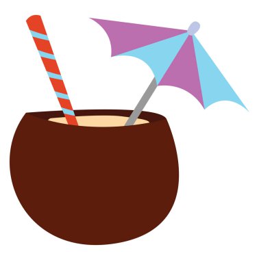 Hindistan cevizi kokteyli, illüstrasyon, beyaz arkaplanda vektör.