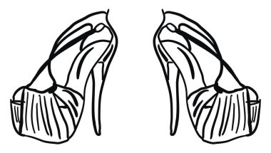 Kadın ayakkabıları çizimi, illüstrasyon, beyaz arkaplan üzerindeki vektör.