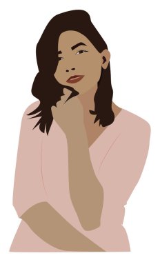 Pembe elbiseli kız, illüstrasyon, beyaz arka plan üzerinde vektör.