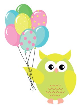 Balonlu baykuş, resimleme, beyaz arkaplanda vektör.