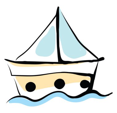 Beyaz arka planda gemi çizimi, illüstrasyon, vektör.