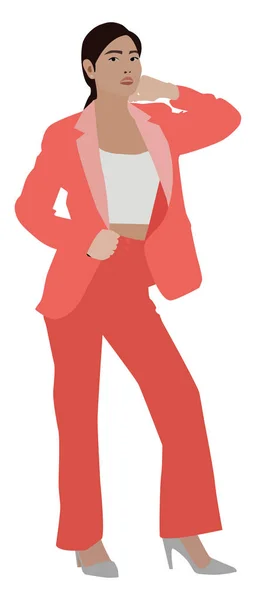 Chica china en rojo, ilustración, vector sobre fondo blanco . — Vector de stock