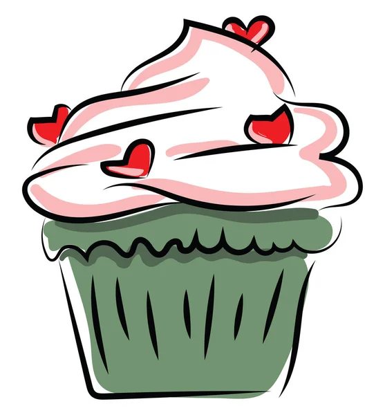 Cupcake mit Herzen, Illustration, Vektor auf weißem Hintergrund. — Stockvektor