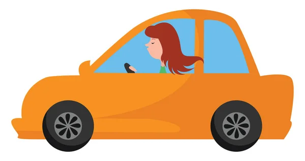 Menina carro de condução, ilustração, vetor no fundo branco . — Vetor de Stock