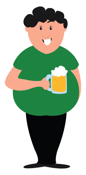 Niño con cerveza, ilustración, vector sobre fondo blanco . — Vector de stock