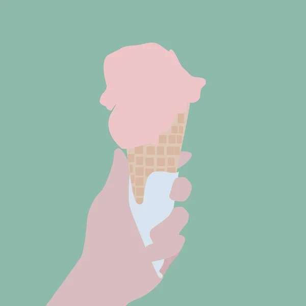 Crème glacée à la main, illustration, vecteur sur fond blanc . — Image vectorielle