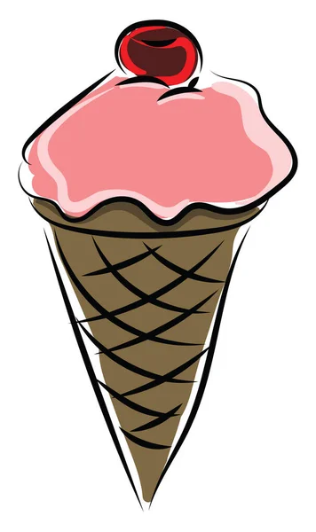 Helado con cereza, ilustración, vector sobre fondo blanco . — Vector de stock