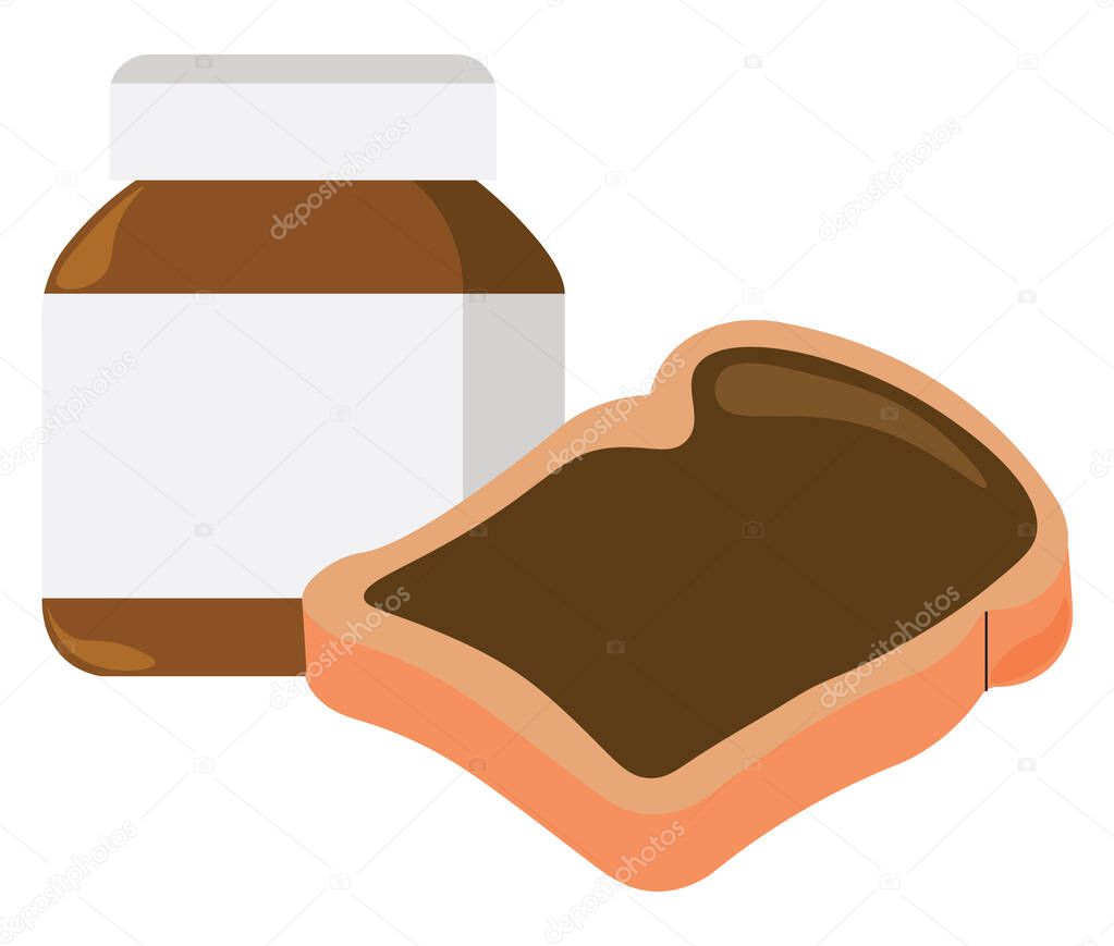 Nutella and bread, illustration, vector on white background.