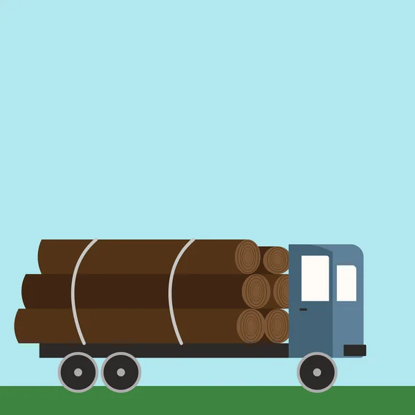 Caminhão com madeira, ilustração, vetor sobre fundo branco . — Vetor de Stock