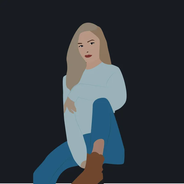 Meisje in jeans, illustratie, vector op witte achtergrond. — Stockvector