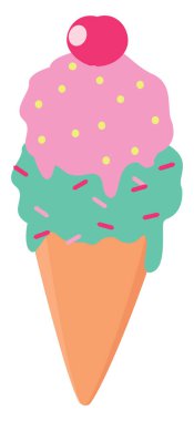 Kiraz lı dondurma, illüstrasyon, beyaz arka planda vektör.