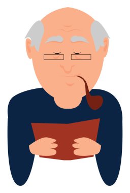 Yaşlı adam okuma, illüstrasyon, beyaz arka planda vektör.