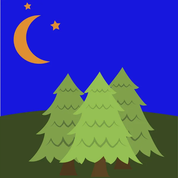Forêt nocturne, illustration, vecteur sur fond blanc. — Image vectorielle