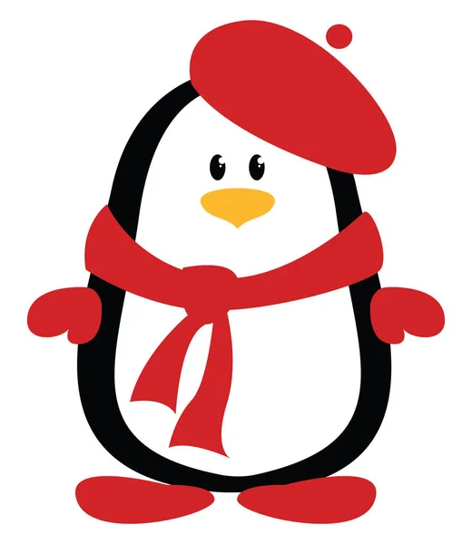 Pinguino in rosso, illustrazione, vettore su sfondo bianco . — Vettoriale Stock