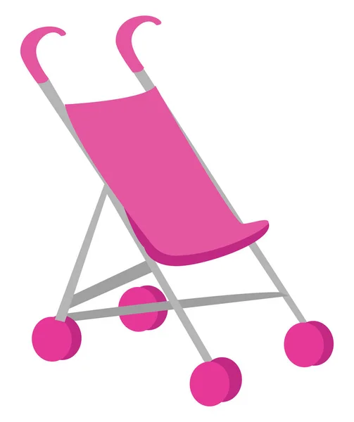 Pink toy stroller, illustration, vector on white background. — Stock Vector