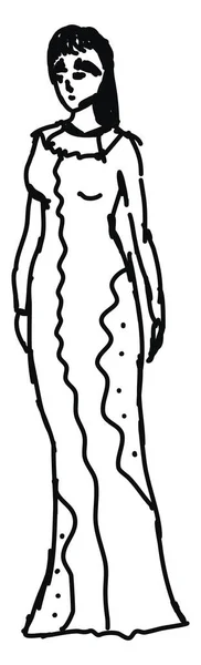 Uzun elbiseli kadın çizimi, illüstrasyon, beyaz sırtlı vektör — Stok Vektör
