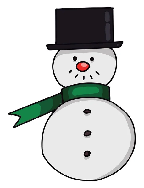 Een sneeuwpop met een zwarte hoed, illustratie, vector op witte rug — Stockvector