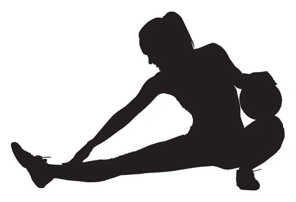 La silueta de una mujer estira su pierna, ilustración, vecto — Vector de stock